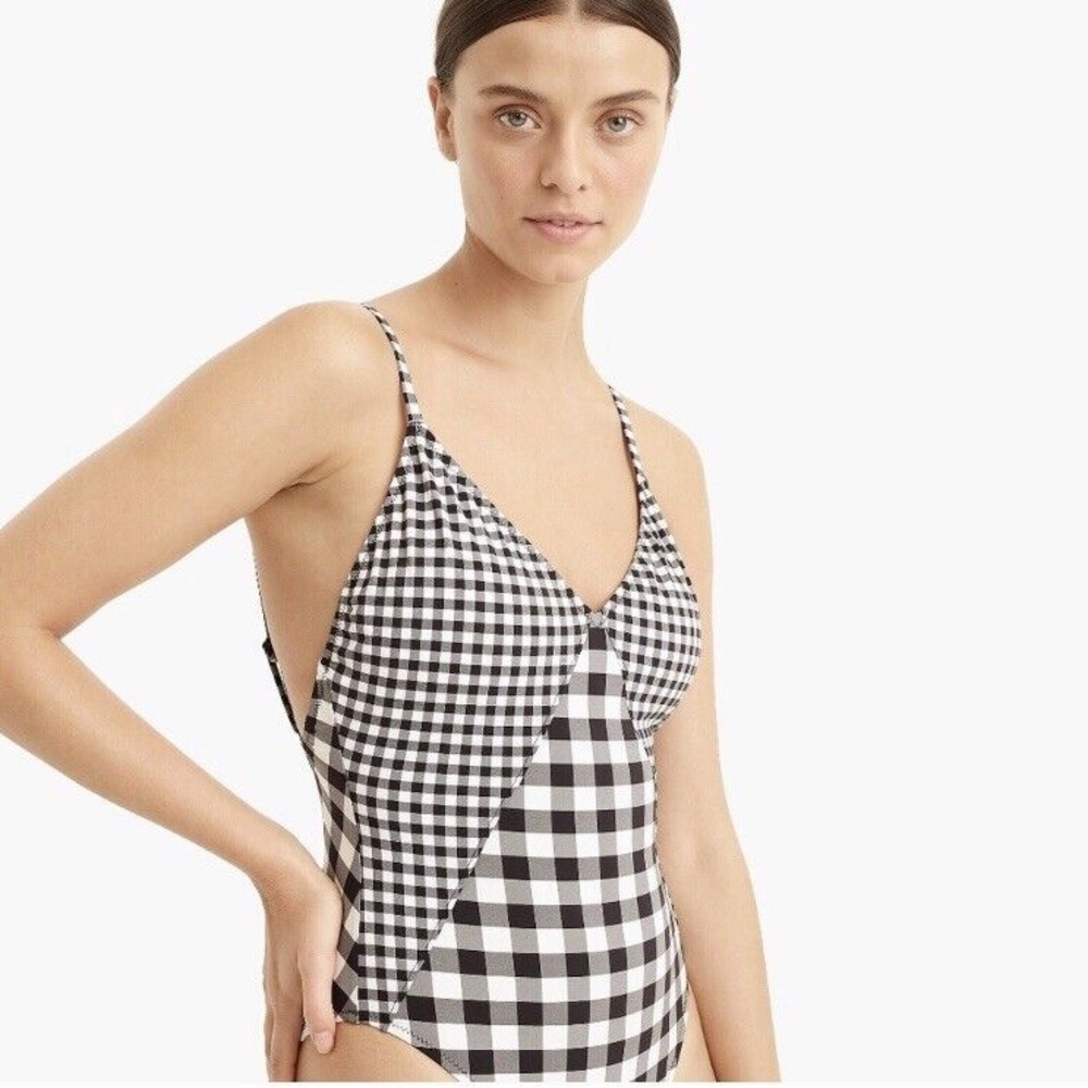 NWT J.Crew Black and White Gingham Women's One Piece Swimsuit Sz 10 $110